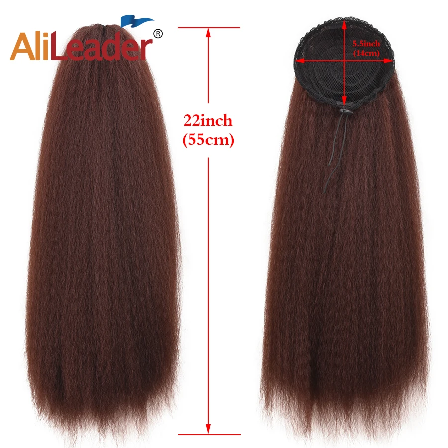 22 Inches Black Kinky Straight Ponytail Extension Synthetic Drawstring Ponytail For Black Women Yaki Pony Tails Hair Extensions