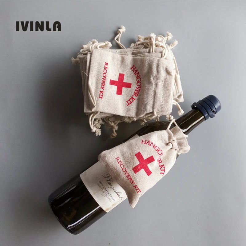 

Hot Selling 50pcs Red Cross Cotton Linen Gift Bags Hangover Kit 10x14cm Wedding Favor Holder Bag Event Party Supplier