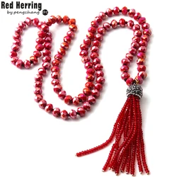 Fashion Knotted Glass Crystal Beads Ethnic Necklace Bohemian Tribal Jewelry Crystal Tassel Halsband For Women Bead Neck