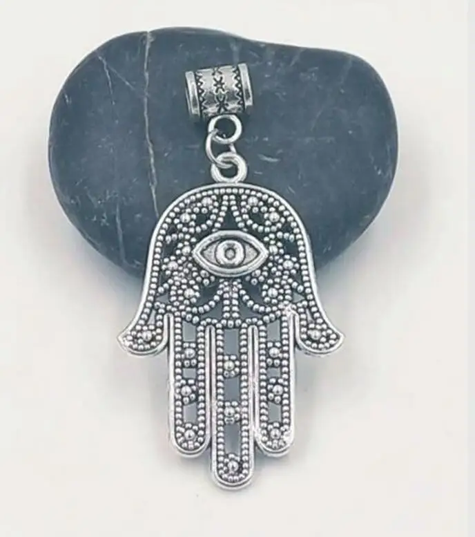 6 pcs/lot Tibetan Silver Fatima Hand Devil Eye Hamsa Palm Beads European Charms Pendant For Bracelet Jewelry Findings