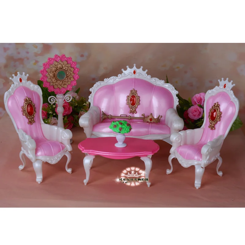 

For Barbie Doll Furniture Accessories Plastic Toy Living Room Tea Table Sofa Vase Magic Wand Flower Play House Gift Girl DIY