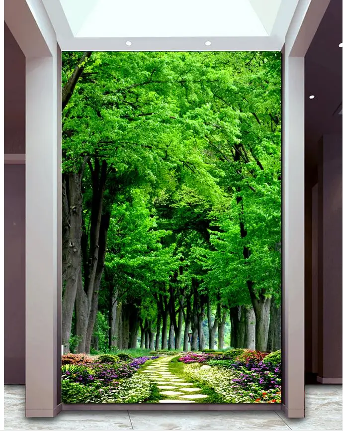 

3d wallpaper for room Green forest backdrop stone path garden entrance photo 3d wallpaper