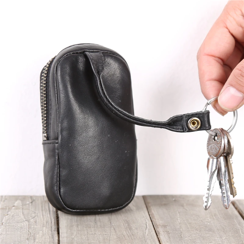 Key Wallets Genuine Leather Luxury Men Zipper Car Key Bag Large Capacity Housekeeper Holder Keychain Mini Coin Pouch