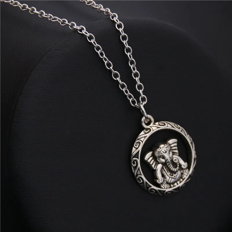 1pc Ganesha Buddha Elephant Pendants Round Cross Chain Short Long Mens Womens Silver Color Necklace Jewelry Gift E249