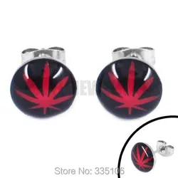 Enamel Red Tree Leaf Earring Stainless Steel Jewelry Fashion Motor Biker Women Earring Studs SJE370131A