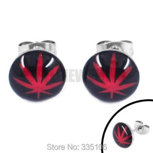 Enamel Red Tree Leaf Earring Stainless Steel Jewelry Fashion Motor Biker Women Earring Studs SJE370131A