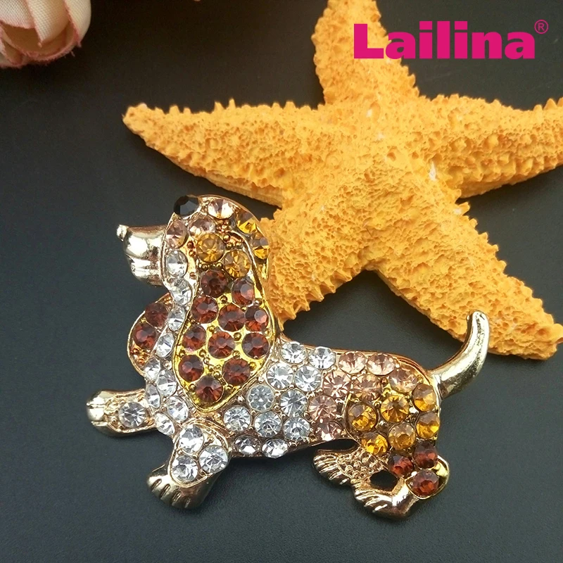 Wholesale Gold Tone Cute Spaniel  Dog Brooches Rhinestone Animal Pet Broach Jewerly