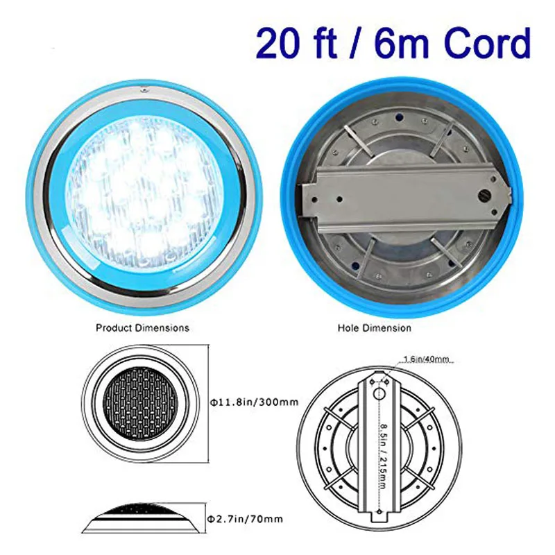 2Pcs/lot 12V 24V LED Underwater Swimming Pool Lights 24W High Power Chip Surface Mounted IP68 For Fountain Color Changeable