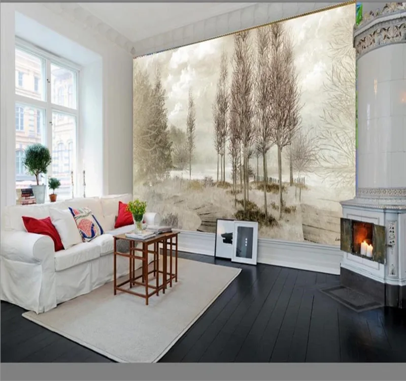 

Custom 3d wallpaper modern wind forest landscape TV background wall painting high-grade waterproof material