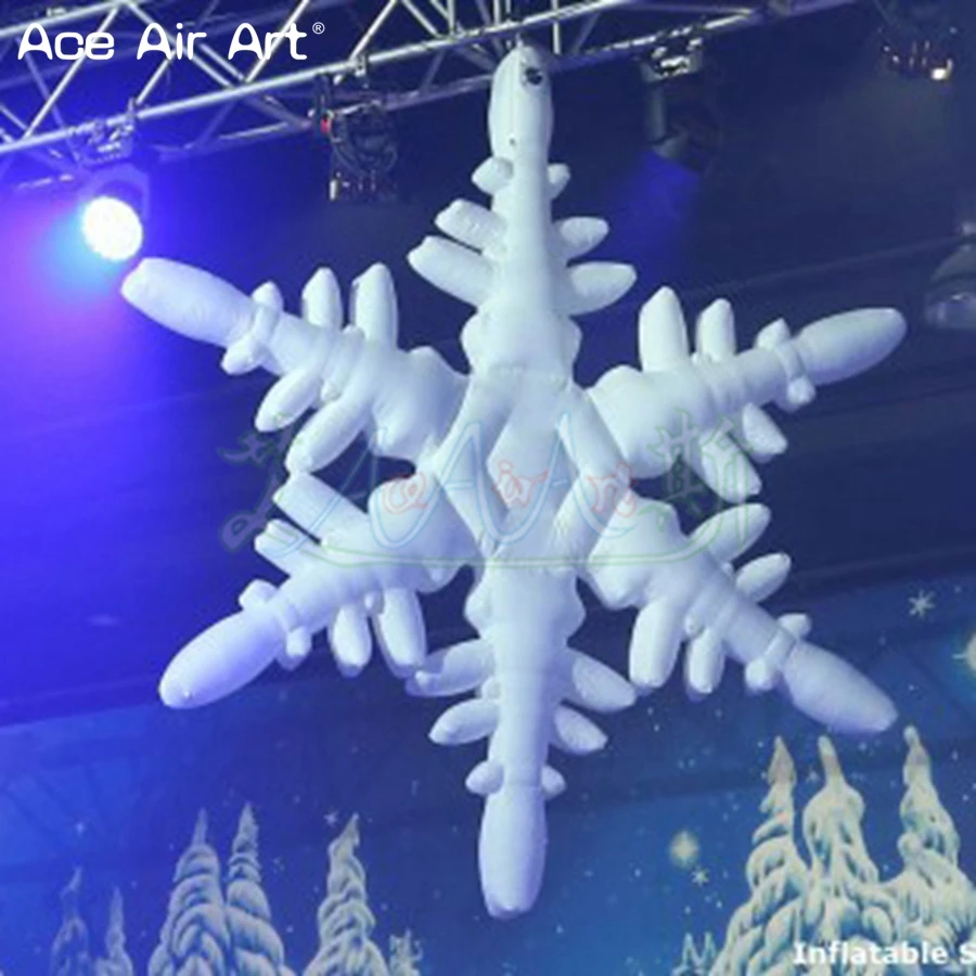 3m H Classical Shaped White Oxford Inflatable Snowflake Ceiling Air Balloon Nicely for Indoor or Outdoor Decoration