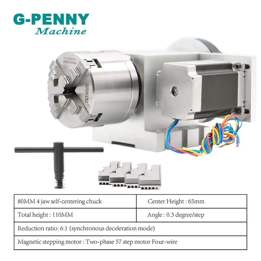 Sale! 80mm 4 Jaw CNC 4th Axis CNC dividing head/Rotation 6:1 Axis/A axis kit for Mini CNC router/engraver woodworking engraving