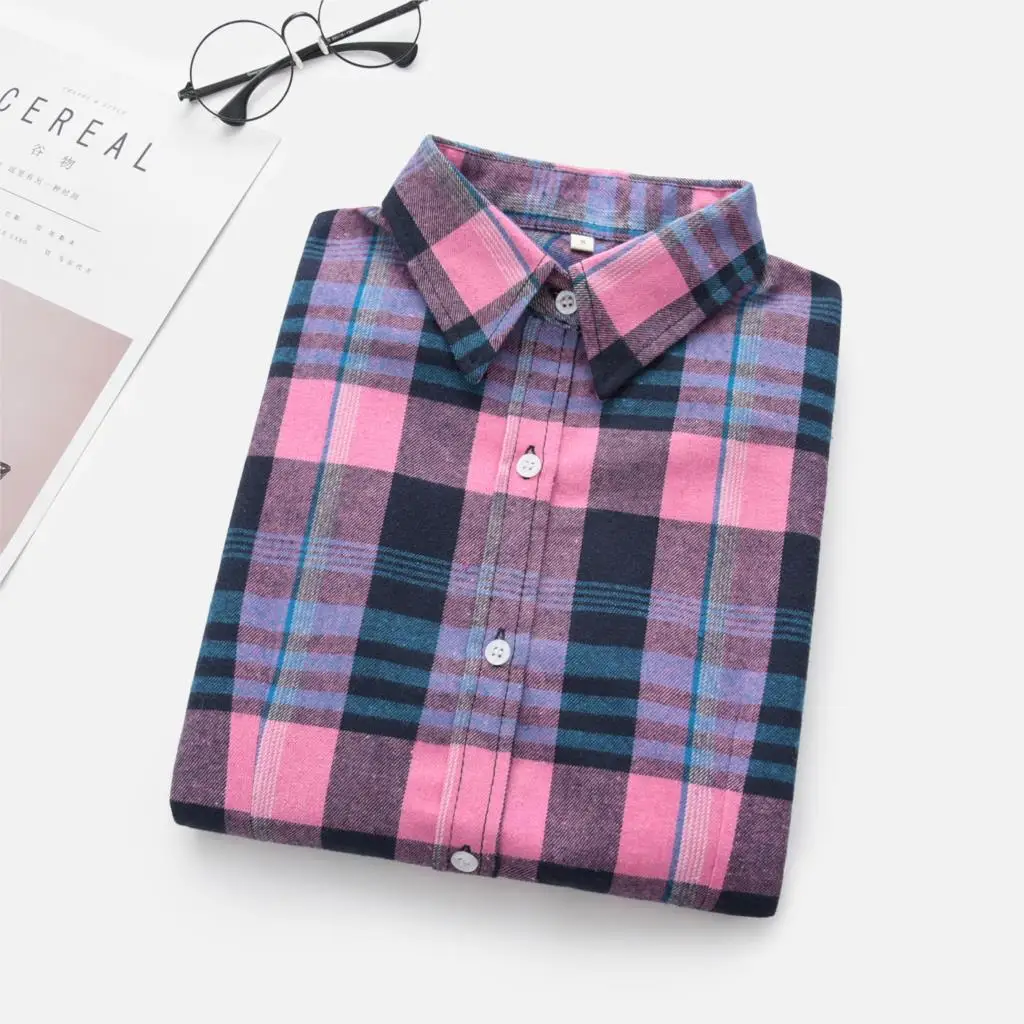 Women\'s Shirts 2023 Autumn and Winter female shirt plaid shirt women slim long sleeve cotton Blouse top female outerwear