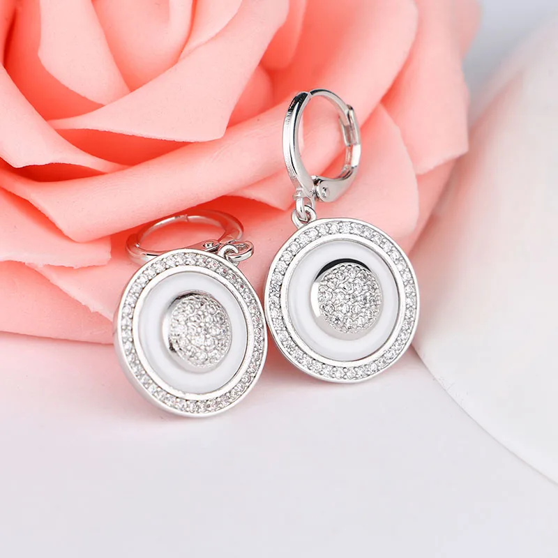 White Blue Pink Hoop Earrings for Women 2019 New Circle Geometric Ceramic Round Earring Elegant Jewelry Wedding Jewelry Gifts