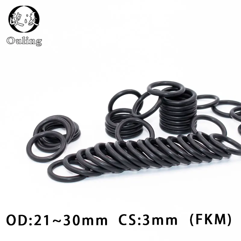 

5PCS/lot Fluorine rubber Ring Black FKM O ring Seal OD21/22/23/24/25/26/27/28/29/30*3mm Rubber O-Ring Seal Oil Ring Fuel Gaskets