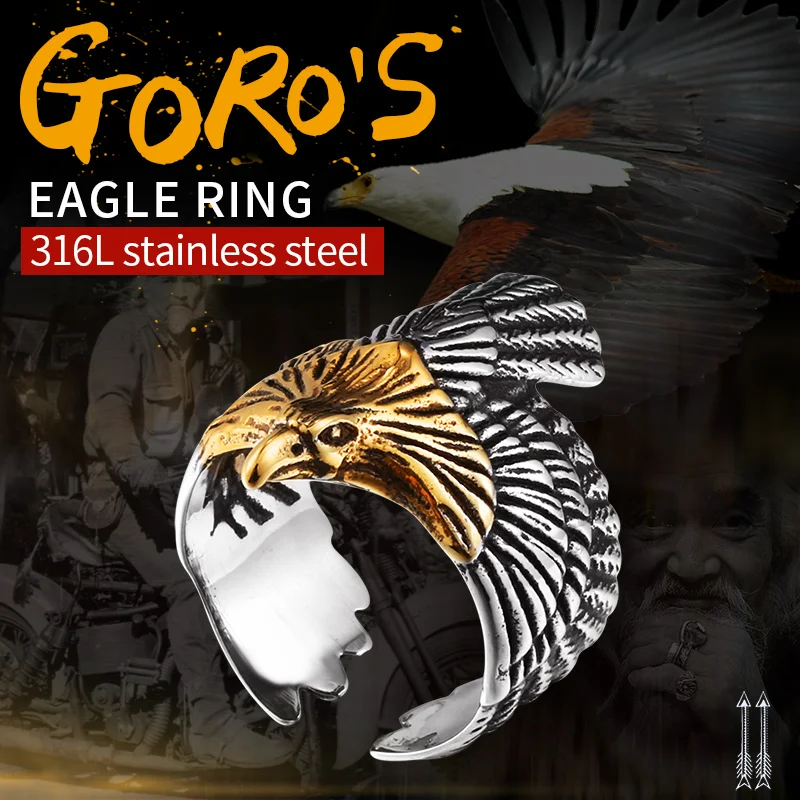 BEIER New Unique Jewelry Stainless Steel Biker Eagle Ring Man\'s High Quality USA Animal Jewerly BR8-299