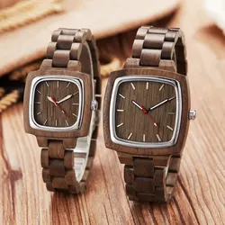 Reloj de pulsera de madera de bambú para hombre y mujer, cronógrafo sencillo de cuarzo para pareja, regalos bayan kol saati