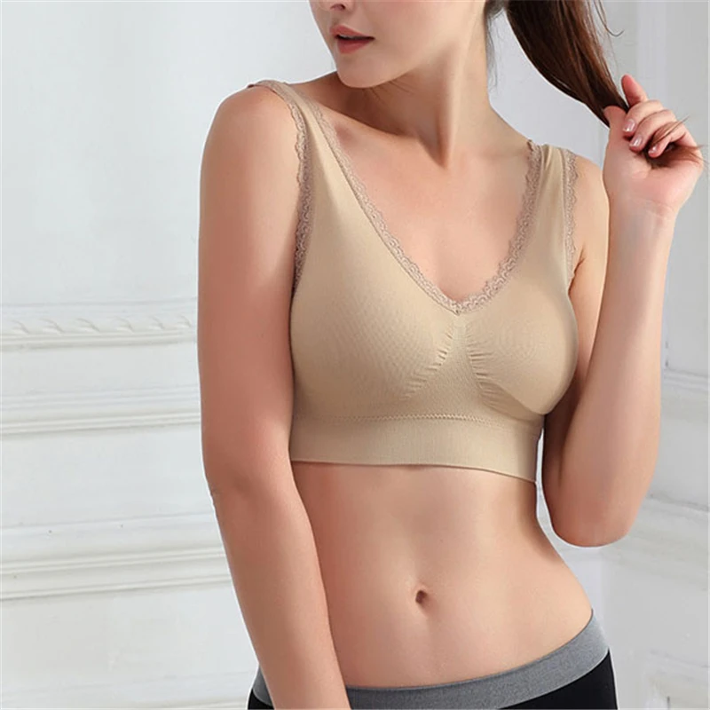 Women Lady Chic Casual Solid Lace Fitness Bra Padded Bra Crop Tank Tops Stretch Vest