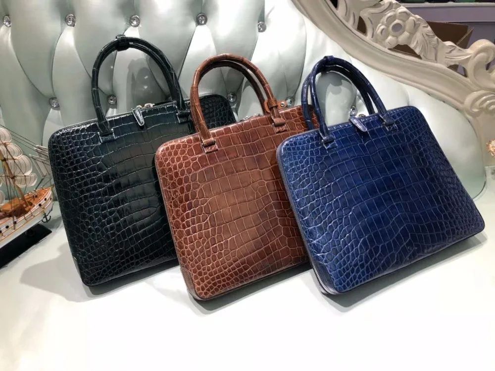 High glossy shinnny 100% genuine crocodile leather men business laptop bag in code locker key men brifecase official bag