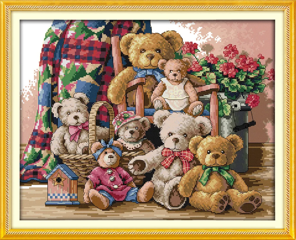 Oneroom-happy bear family the teddy bear, DIY, DIY, DIY, embroidery, Chinese cross stitch kits, cross stitch set