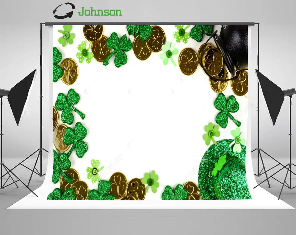 

St Patricks Day Clover Pot Gold Shamrocks Leprechaun Hat backdrop polyester or Vinyl cloth Computer print wall background