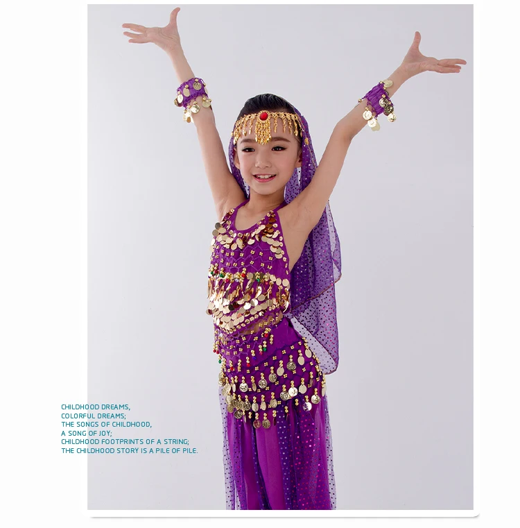 Kinder Bauchtanz Kostüme Set Orientalischer Tanz Mädchen Bauchtanz Indien Bauchtanz Kleidung Bauchtanz Kind Kinder Indisch 6 Farben – Detail 13