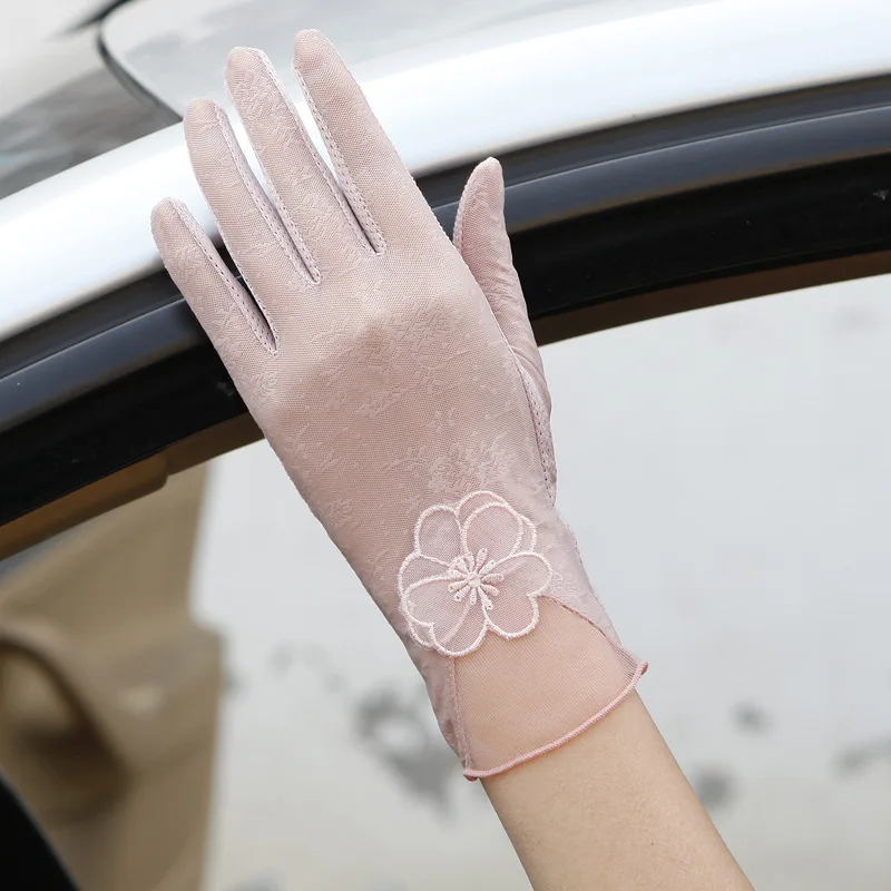 Sexy Spring Summer Women Autumn UV Sunscreen Short  Sun Gloves Fashion Ice Silk Lace Driving Of Thin Touch Screen Gloves G07A