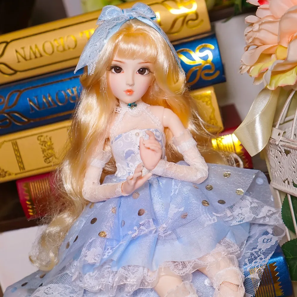 DBS 1/4 bjd 45cm Diary Queen including clothes shoes headdress handsets joint body golden hair blue suit Lilika toy doll