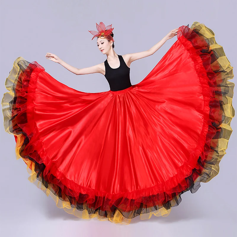 Red Flamengo Dance Long Skirt Women Gypsy Flamenco Skirts Woman Spanish Dance Costumes Lady Bullfighting Dancer Clothes DN3050