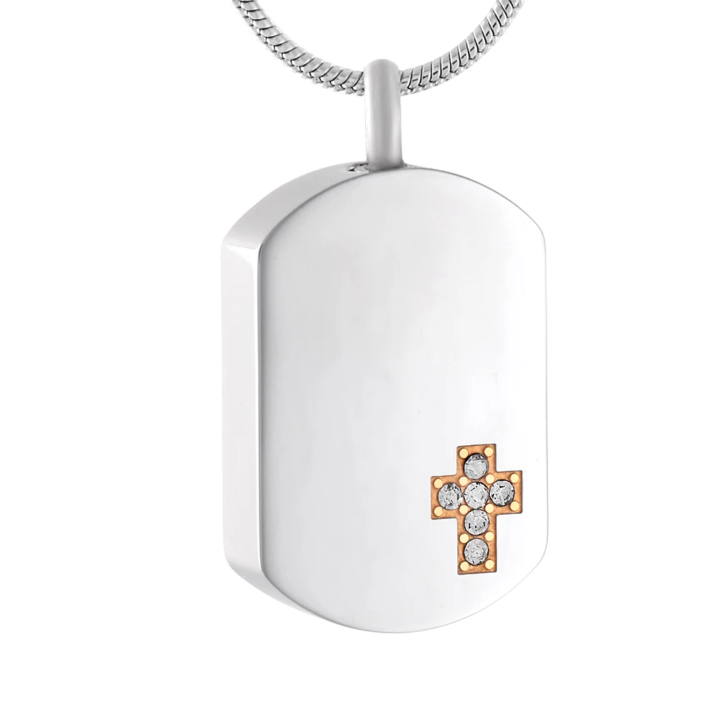 

IJD9816 Silver Tone Stainless Steel Crystal Cross inaly Blank Tag Keepsake Pendant Cremation Urn Ashes Necklace,Man Accessories