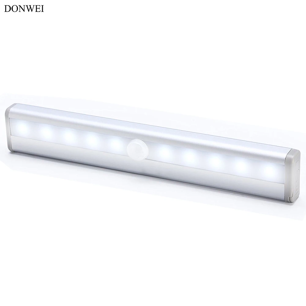 DONWEI Motion Sensor LED Night Light 10 LEDs High Lumen Wireless PIR Lamp Under Cabinet Lights Kitchen Wardrobe Emergency Light