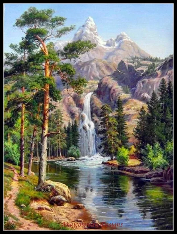 

Needlework for embroidery DIY French DMC High Quality - Counted Cross Stitch Kit 14 ct Oil painting - Waterfall in the Mountains