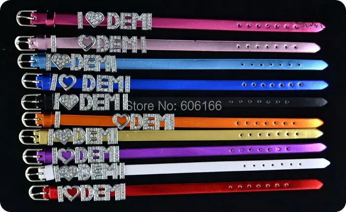 10pcs I Love Demi Lovato Super Star Reflective Leather Bracelet Slider Crystal Letters DIY Wristbands Fashion Jewelry