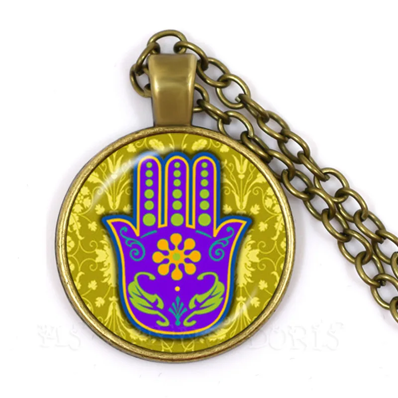 Hamsa Hand Amulet Lucky Necklace Jewelry Fatima Hand Judaica Kabbalah Charm Miriam Glass Pendant Necklace Handmade Jewelry