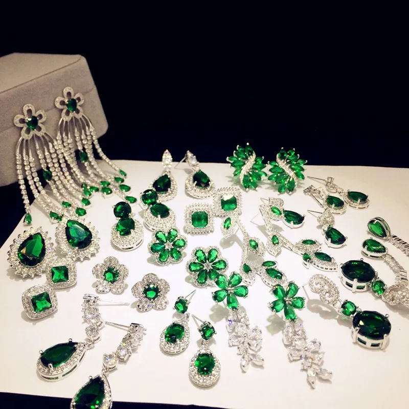 Drop Earrings For Women S925 Sterling Vintage Luxury Artificial Emerald Gemstone Temperament Cubic Zirconia Eardrop Fine Jewelry