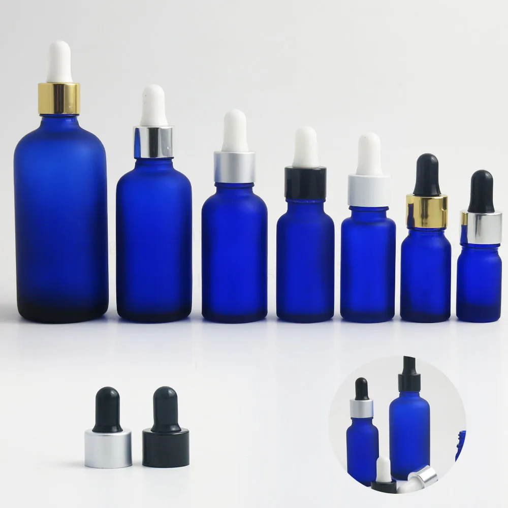 

12 x 5ml 10ml15ml 20ml 30ml 50ml 100ml frost blue glass essential oil e liquid dropper bottle container 1oz bottles for e cig