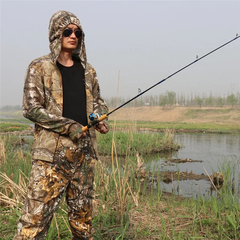 

Cotton Breathable Bionic Camouflage Long Sleeve T-Shirt Pants Set Hunting Fishing Hiking Sunscreen Hooded T-Shirt Ghillie Suits