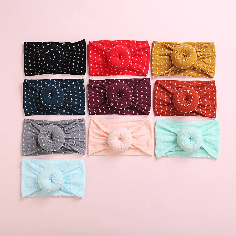 Bulk  Dot Print Round Knot Wide Nylon Headbands For Baby Girls Donuts Turban HeadWraps Children Kids Hair Accessories 20PC/lot