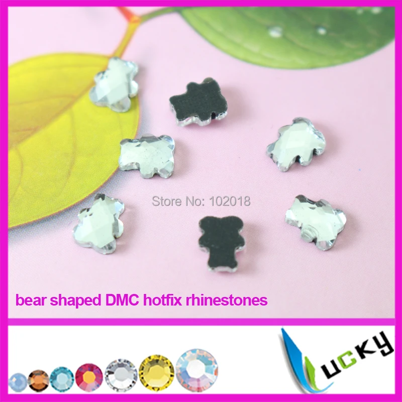 2015 new design bear shaped crystal 288pcs 5x7mm hotfix dmc clear color strass strong glue good water and heat test