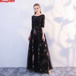 DONGCMY LONG FORMAL EVENING DRESSES BLACK COLOR FLOWER WOMEN PARTY ELEGANT PLUS SIZE FLOOR-LENGTH VESTIDOS ROBE GOWN