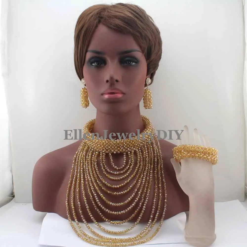 Nieuwe Mode Indian Bib Afrikaanse Bruiloft Sieraden Sets Nigeriaanse Kristal Kralen Bruiloft Bruids Sieraden Set Gratis Verzending W13059