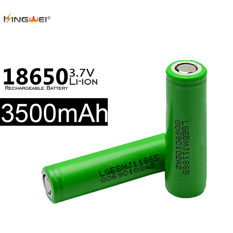 4pcs Kingwei 100% Original  18650 for LG MJ1 Green 3.6V 10A discharge 3500Mah Lithium Safty  Battery For  E-cigarette Powerbank