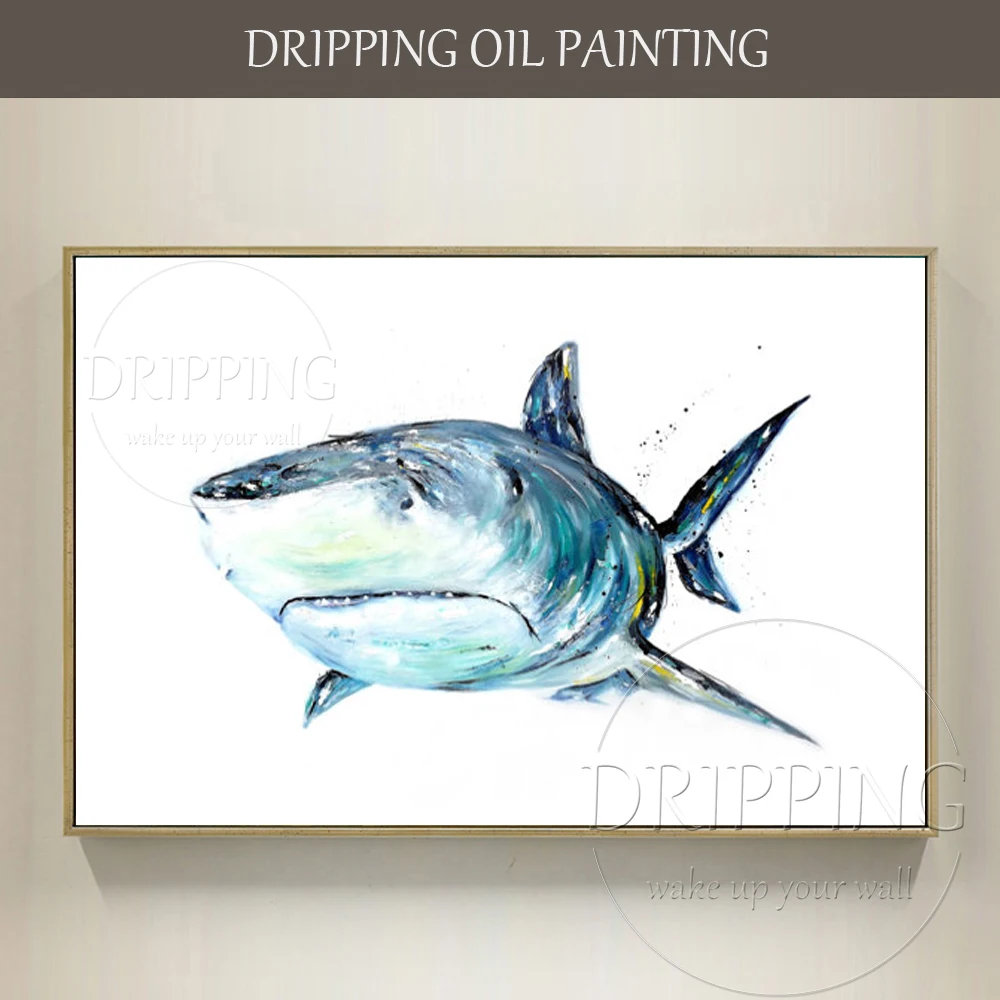 

Pure Hand-painted Animal Big White Shark Oil Painting on Canvas Marine Animal Big White Shark Oil Painting for Wall Decoration