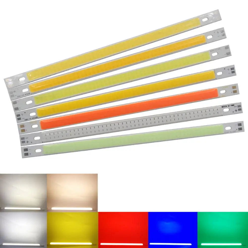 ALLCOB-LED COB Strip Bar para carro, fonte de luz, quente, natureza, branco, azul, vermelho, verde, amarelo, DIY, fonte de luz, 200x10mm, 12V, 10W