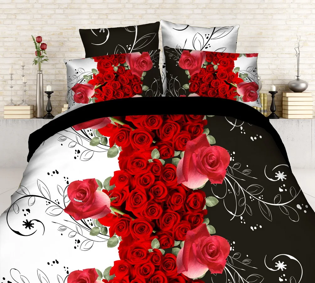 Home Textile Bedding Set 3D flowers Roses lilacs Pastoral style 4pcs Duvet Cover Sets Soft Polyester Bed Linen Flat Bed Sheet