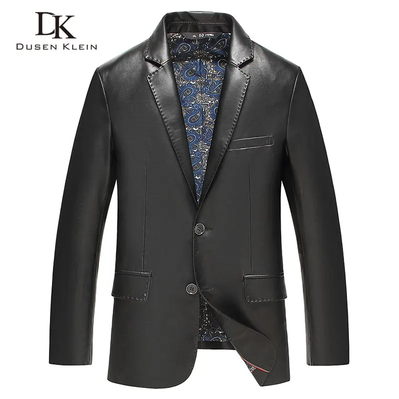 

Dusen Klein Men Genuine Leather Suit Jacket Sheepskin Slim/Black DK719