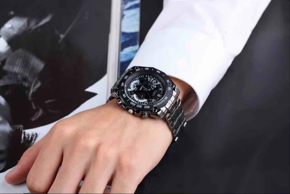 Men Watches Black Stainless Steel Mens Watch Men Sports Watches Quartz Wristwatch relogio masculino montres homme horloge mannen