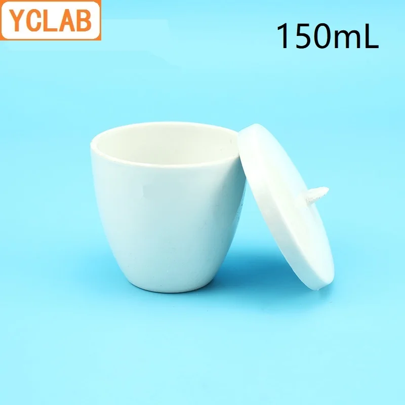 YCLAB 150mL Ceramic Crucible Medium Wall with Lid Pottery Porcelain Crockery Earthen Laboratory Chemistry Equipment