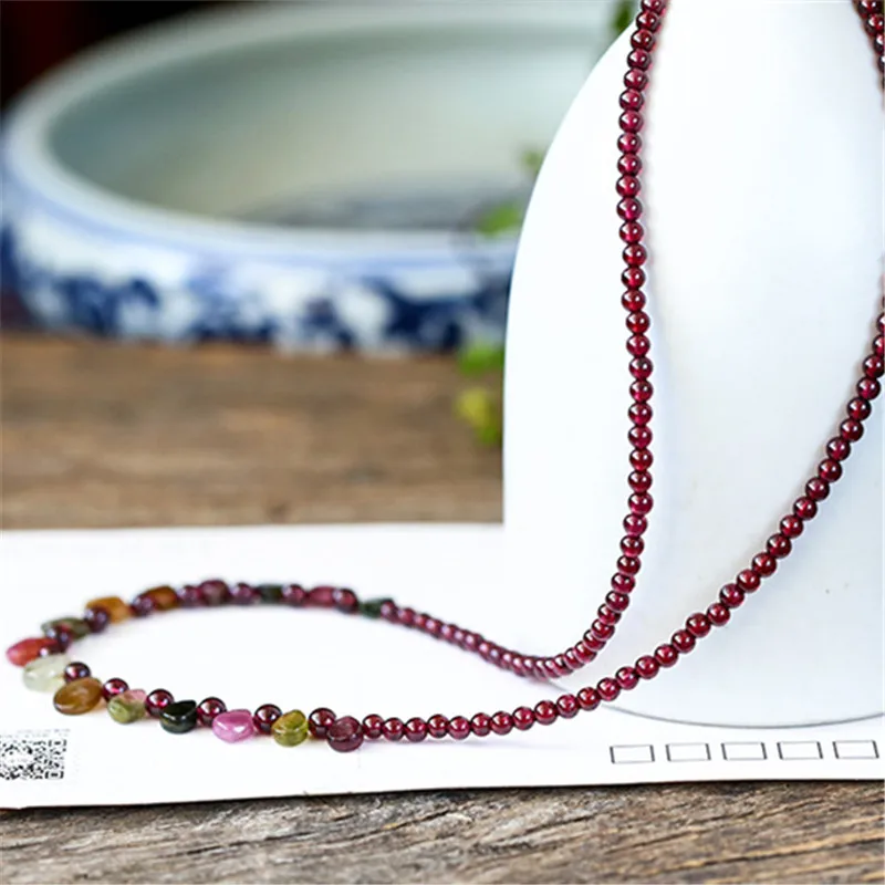 Handmade Bohemian Women Accessories Necklace Red Garnet Tourmaline Natural Stone Jewelry Gift Wholesale