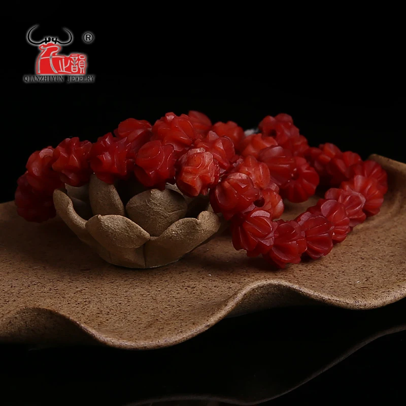 20PCS Natural Yak Bone Bead hand-chain Necklace DIY Scatter Beads Handmade Carved Red Lotus Flower Beads 12mm 14mm Tibetan Style