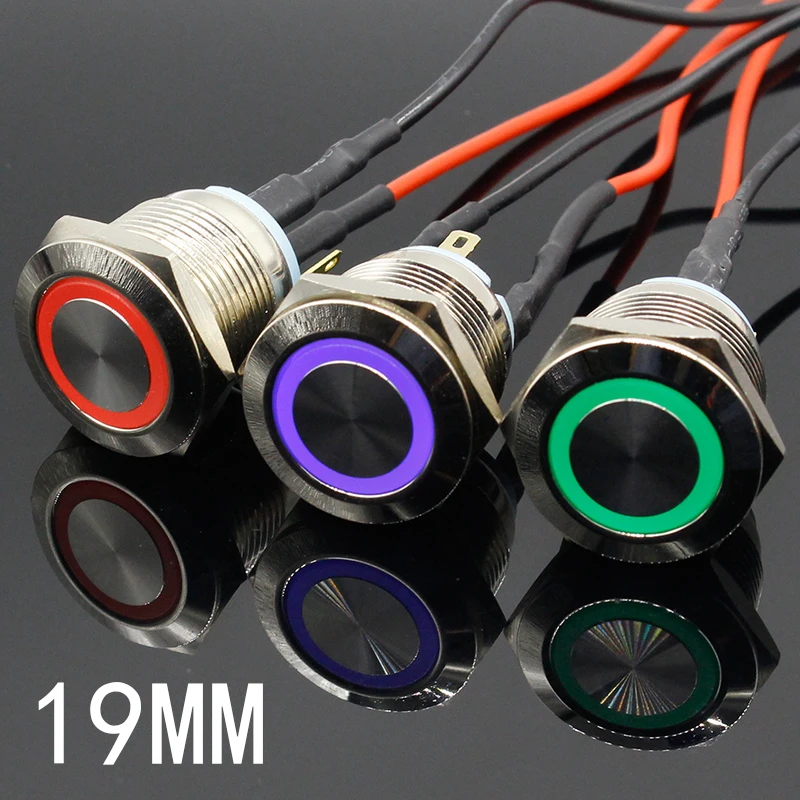 19mm Waterproof Momentary Stainless Steel Metal Doorbell Bell Horn Push Button Switch LED Car Auto 5V 12V 24V 220V